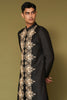 Black and Beige Dori Embroidered Linen Satin Sherwani Set