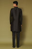 Black and Beige Dori Embroidered Linen Satin Sherwani Set