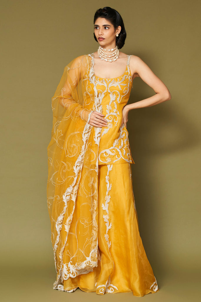 Bright Yellow Organza Sharara Set