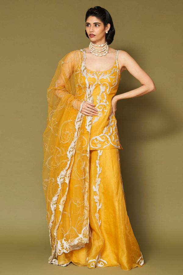Bright Yellow Organza Sharara Set