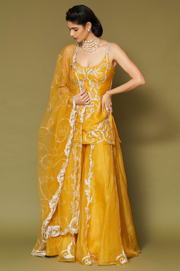 Bright Yellow Organza Sharara Set