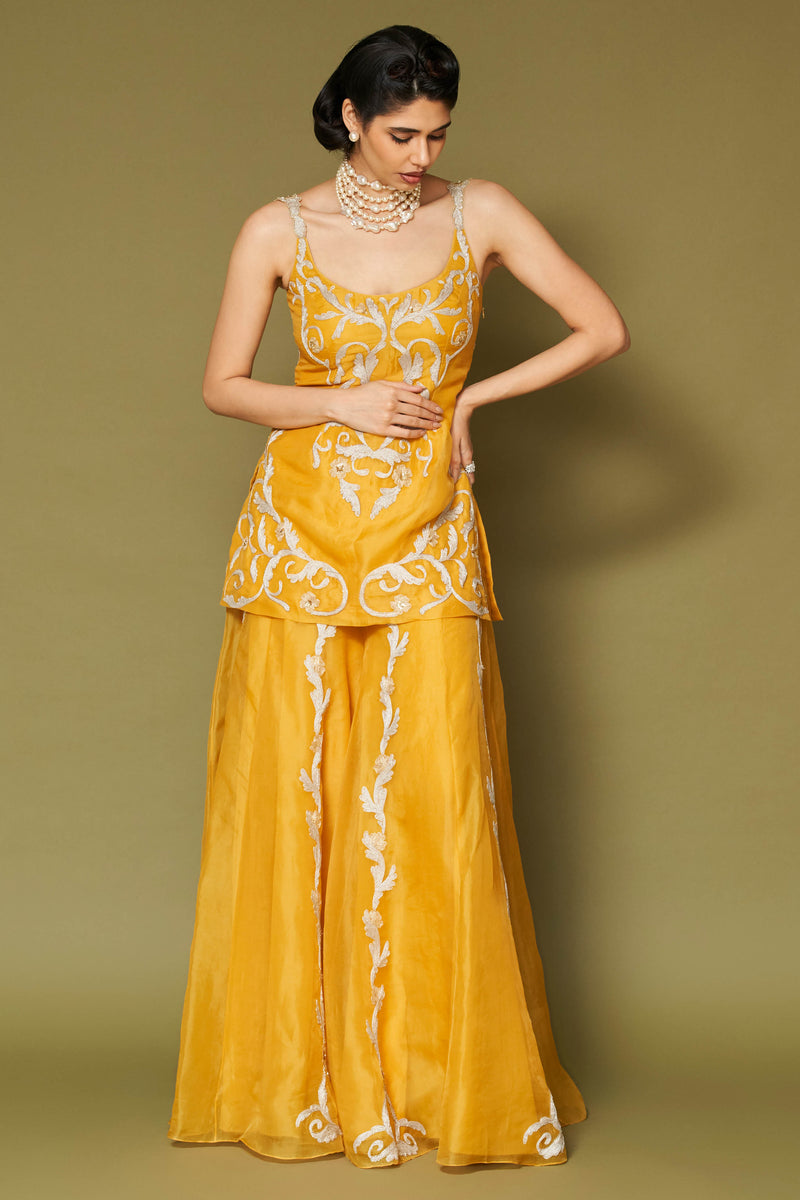 Bright Yellow Organza Sharara Set