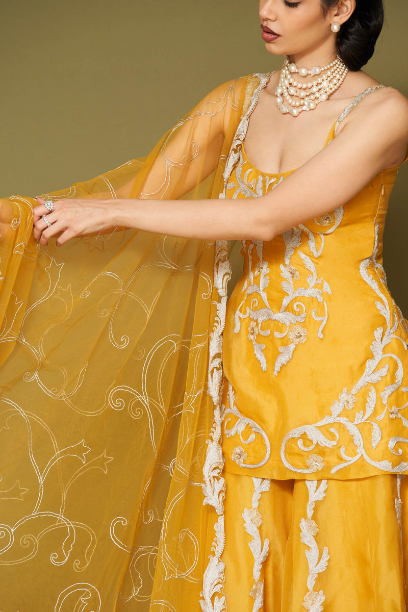 Bright Yellow Organza Sharara Set