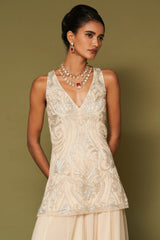 Almond Embroidered Net Sharara Set