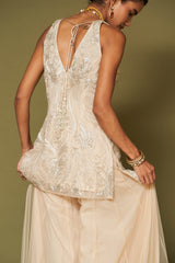 Almond Embroidered Net Sharara Set