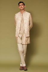 Sand Dori Embroidered Bundi Set with Potli Button Kurta