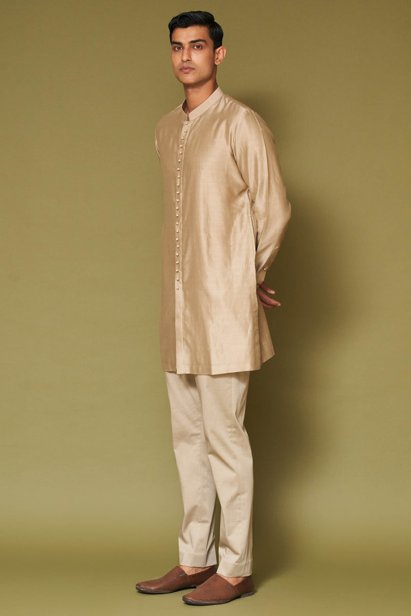 Sand Dori Embroidered Bundi Set with Potli Button Kurta