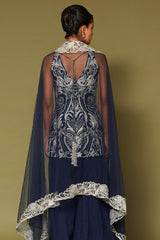 Midnight Navy Embroidered Net Sharara Set