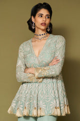 Aqua Embroidered Georgette Sharara Set