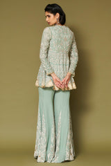 Aqua Embroidered Georgette Sharara Set