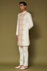 Ivory and Beige Dori Embroidered Linen Satin Sherwani Set