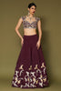 Wine Embroidered Silk Organza Lehenga Set