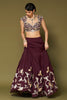 Wine Embroidered Silk Organza Lehenga Set