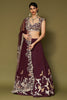Wine Embroidered Silk Organza Lehenga Set