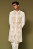 Ivory and Beige Dori Embroidered Linen Satin Sherwani Set