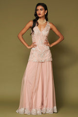 Blush Pink Embroidered Net Sharara Set
