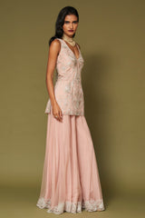 Blush Pink Embroidered Net Sharara Set