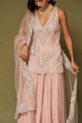 Blush Pink Embroidered Net Sharara Set