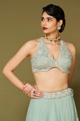 Aqua Embroidered Net Lehenga Set