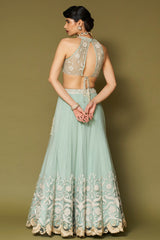 Aqua Embroidered Net Lehenga Set