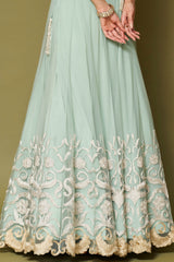 Aqua Embroidered Net Lehenga Set