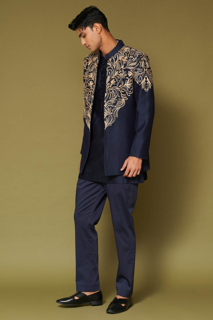 Midnight Navy Dori Embroidered Bandhgala Set