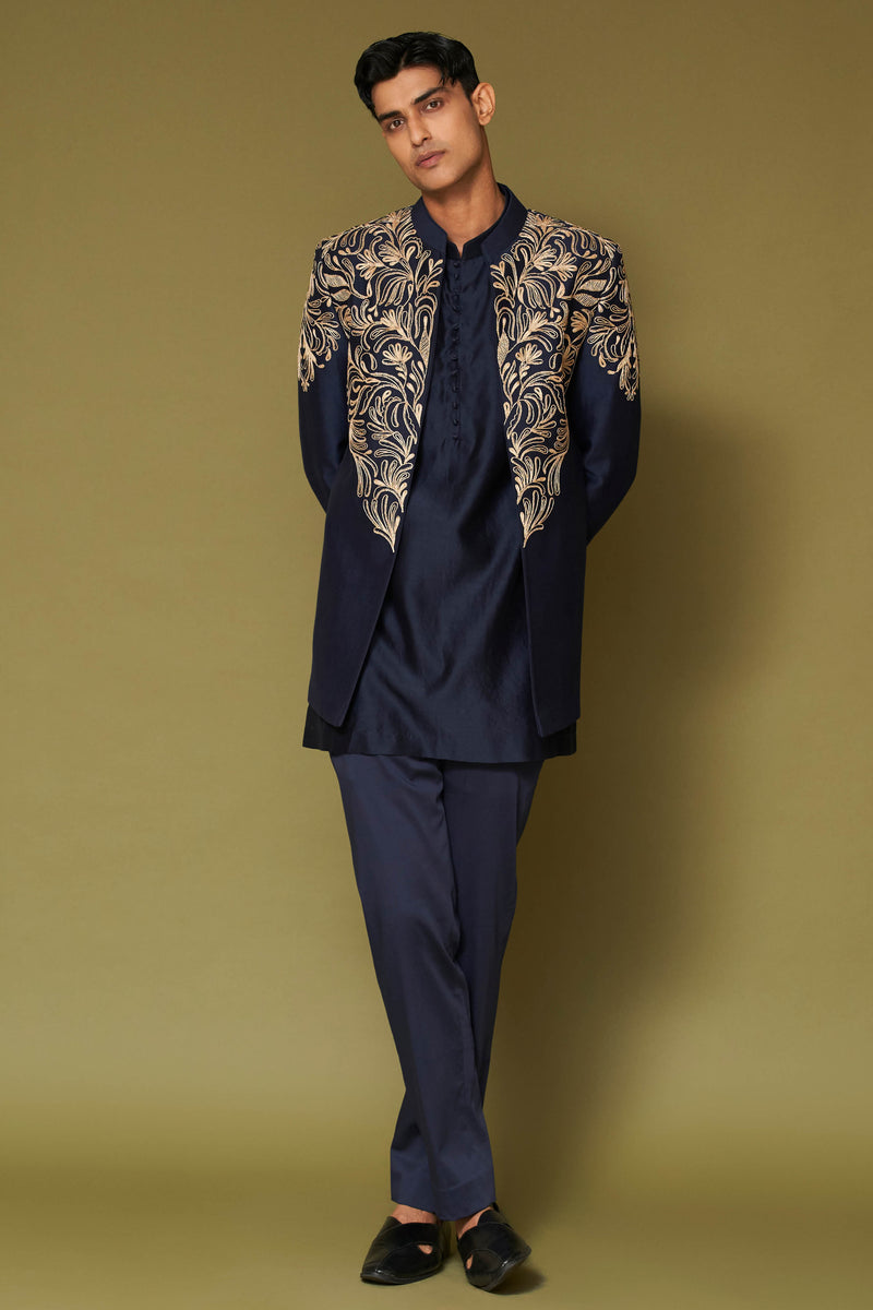 Midnight Navy Dori Embroidered Bandhgala Set