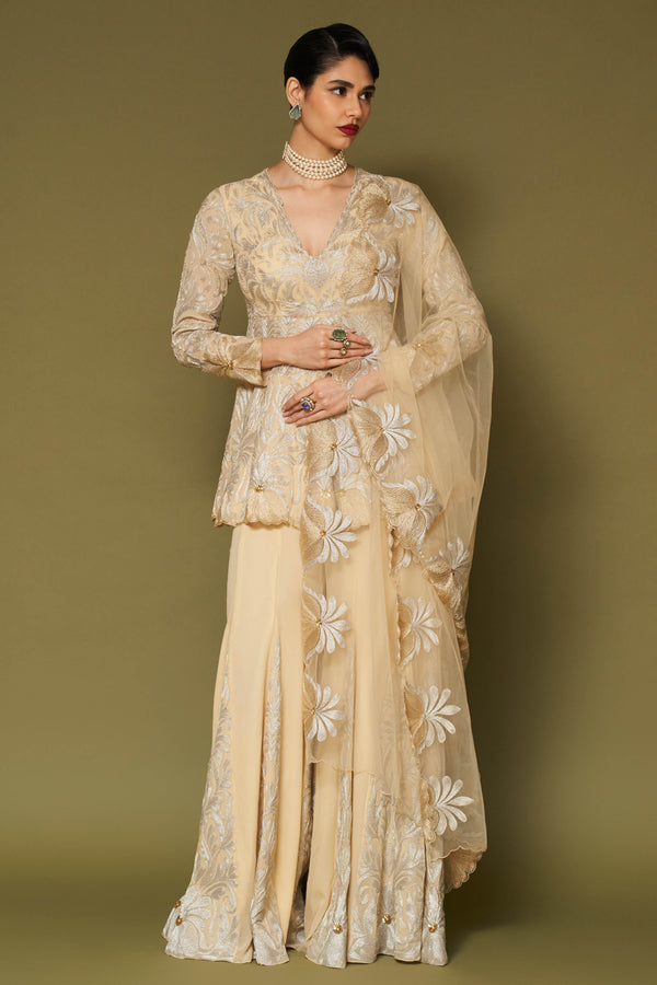 Butter Yellow Embroidered Georgette Sharara Set