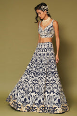 Midnight Navy Embroidered Georgette Lehenga Set