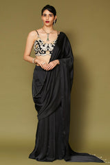 Black Embroidered Pre-Draped Saree Set