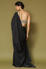 Black Embroidered Pre-Draped Saree Set