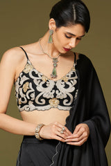 Black Embroidered Pre-Draped Saree Set