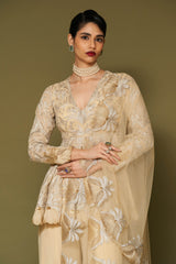 Butter Yellow Embroidered Georgette Sharara Set