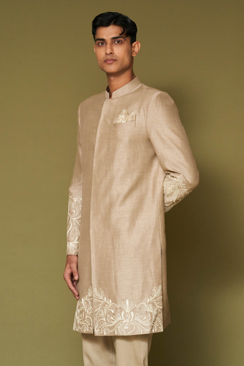 Sand Dori Embroidered Linen Satin Sherwani Set