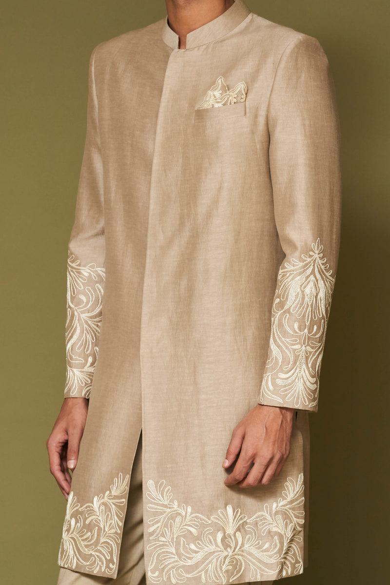Sand Dori Embroidered Linen Satin Sherwani Set