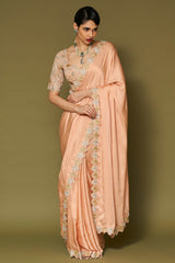 Apricot Embroidered Modal Satin Saree Set