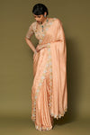 Apricot Embroidered Modal Satin Saree Set