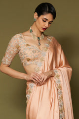 Apricot Embroidered Modal Satin Saree Set