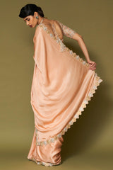 Apricot Embroidered Modal Satin Saree Set
