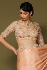 Apricot Embroidered Modal Satin Saree Set