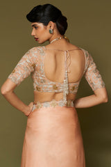 Apricot Embroidered Modal Satin Saree Set