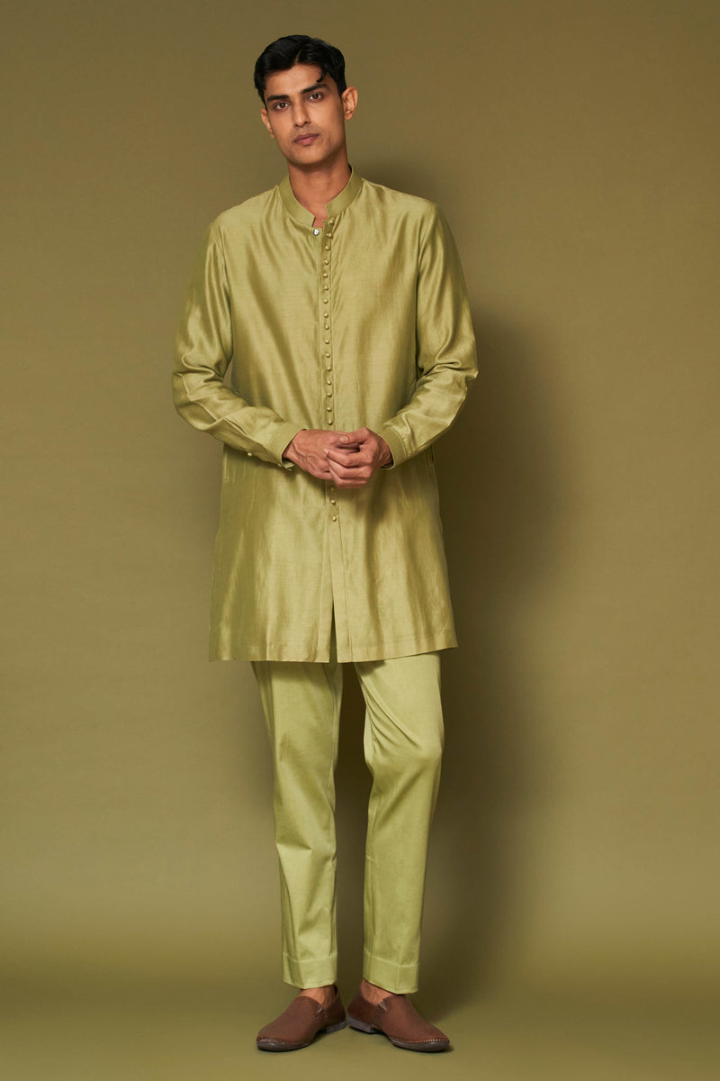 Pistachio Dori Embroidered Bundi Set with Potli Button Kurta