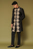 Black and Beige Dori Embroidered Linen Satin Sherwani Set