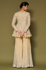 Butter Yellow Embroidered Georgette Sharara Set