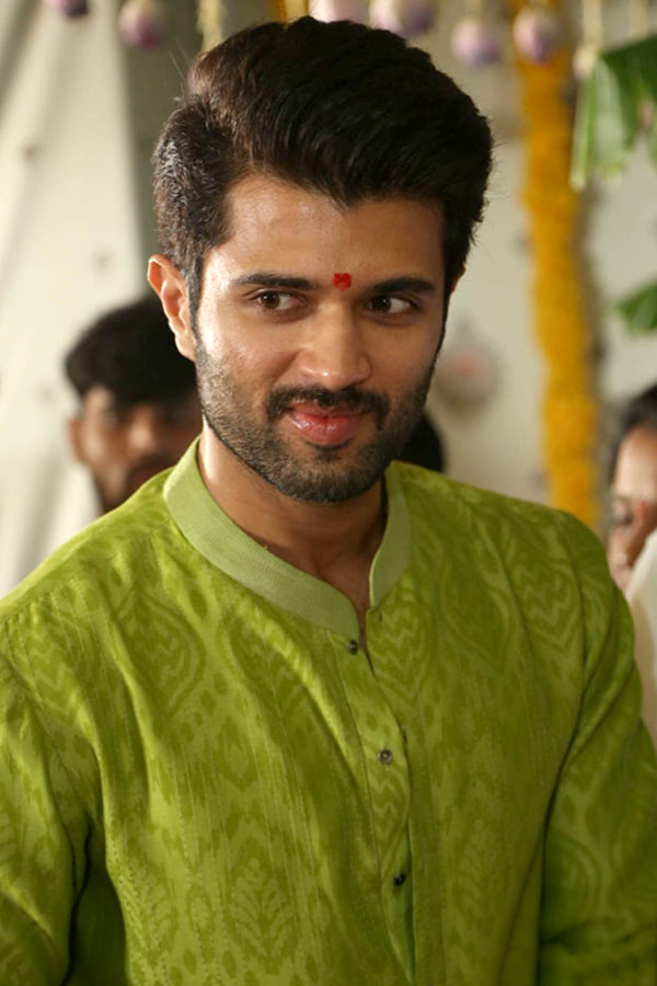 Vijay Deverakonda in Green Ikat Print Chanderi Kurta Set