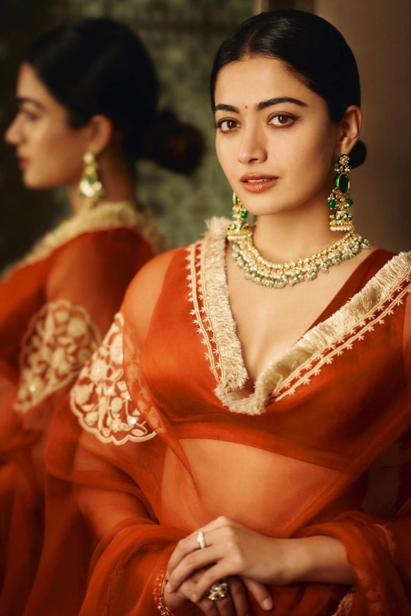 Rashmika Mandanna in Red Dori Embroidered Cotton Silk Lehenga