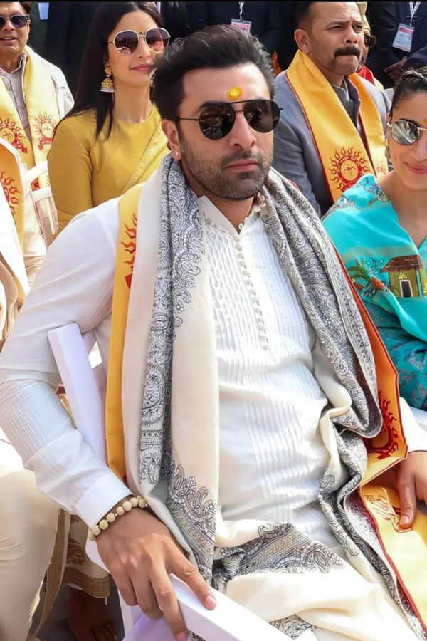 Ranbir Kapoor in Ivory Pintuck Detailed Kurta Set