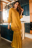 Pooja Hegde in Mustard Zari Embroidered Velvet Sharara Set
