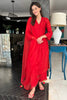 Ananya Panday in Red Silk Chanderi Patra Embellished Kurta Set