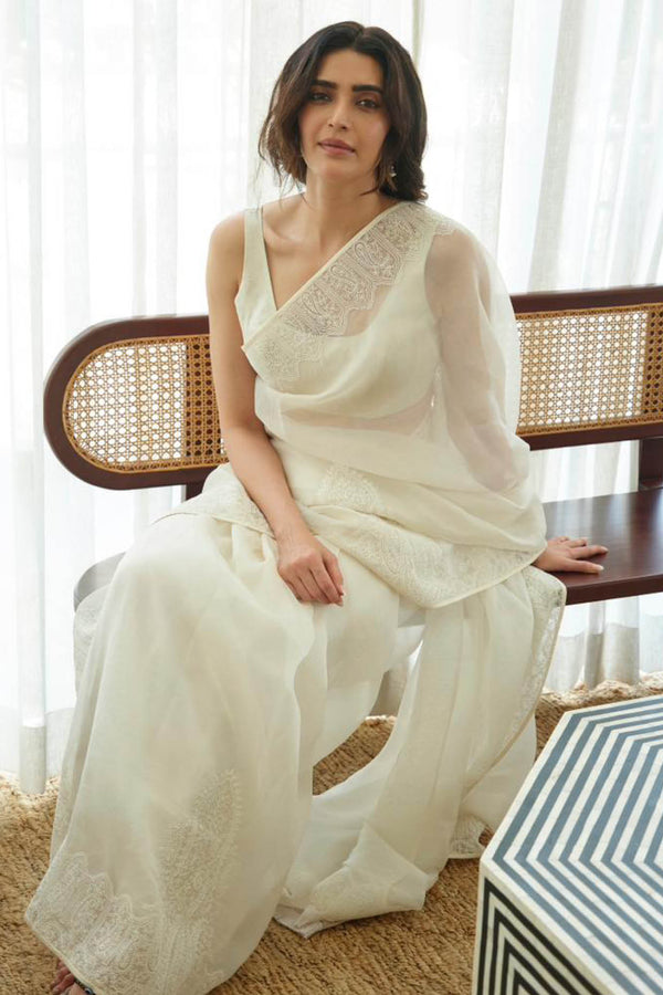 Karishma Tanna Bangera in Ivory Dori Embroidered Silk Organza Saree